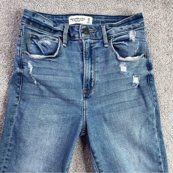Abercrombie Jeans Women's 23X25 Blue Skinny Ankle High Rise Curve Love Distress - Picture 2 of 13